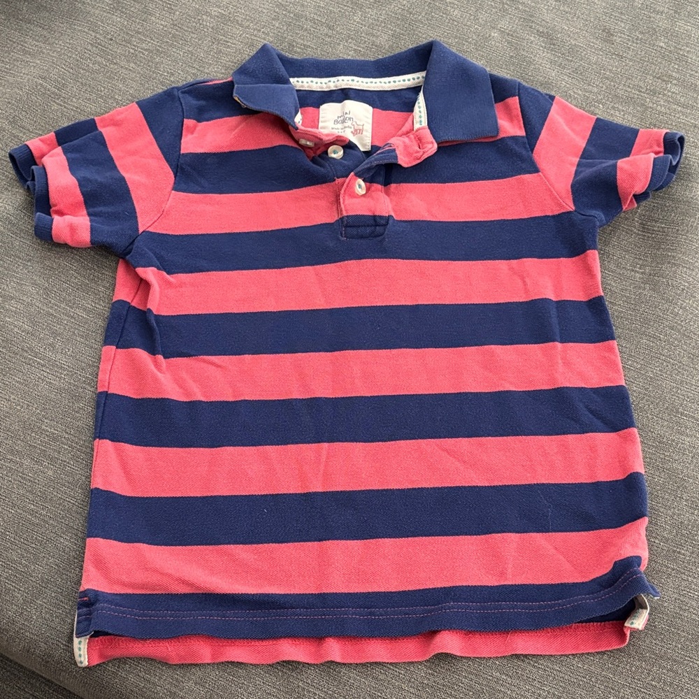 Mini Boden Kids Polo Shirt - Navy and Coral Stripes